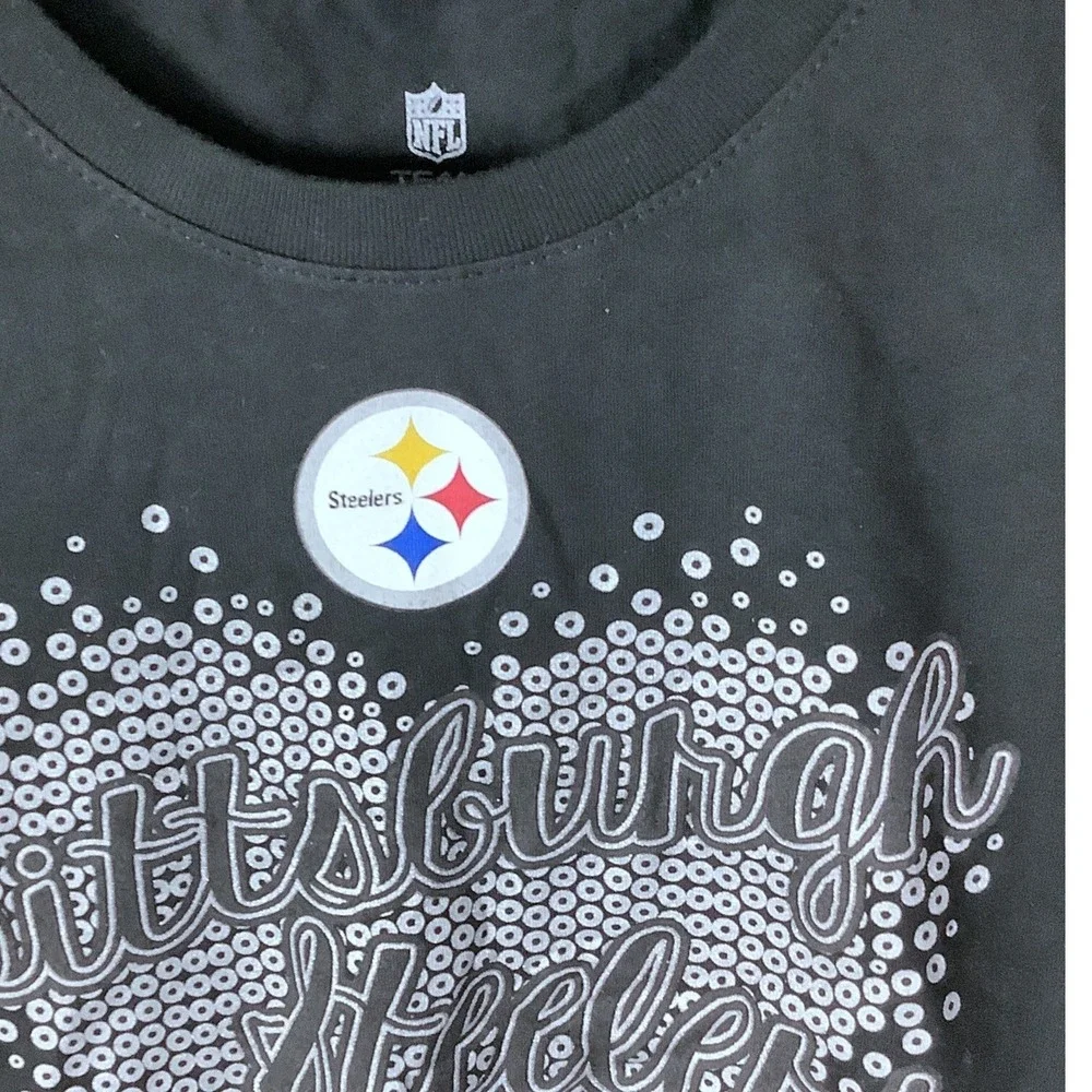 NFL Team Apparel Steelers T-Shirt Youth Girls XL‎ Silver Heart Black Sportwear